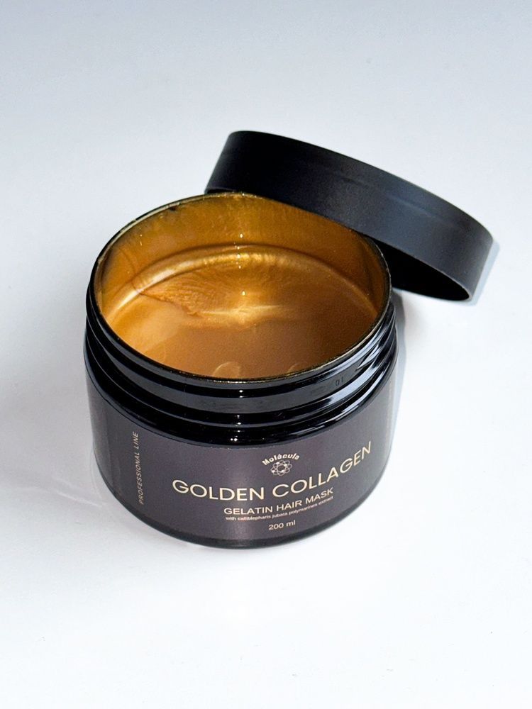Желатинова маска для реконструкції волосся з екстрактом золотої ікри Molecula Golden Collagen Gelatin Hair Mask 200 мл MA0009 фото